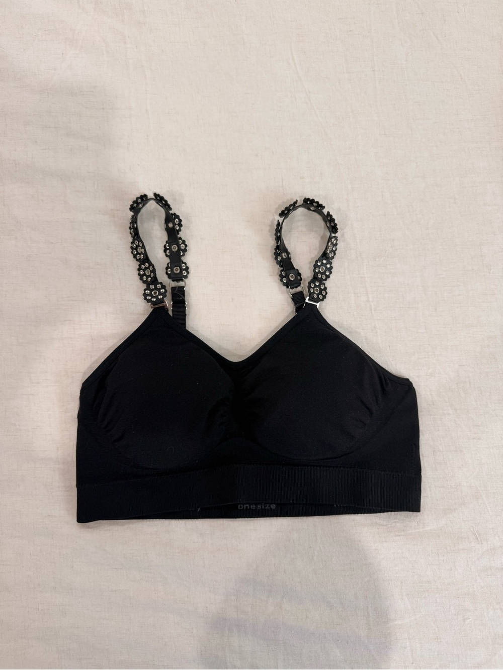 Strap Its Wireless Black Bralette with Decorative Floral Straps